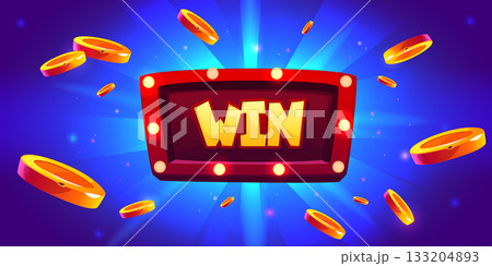 Casino win banner with glowing signboard 133204893