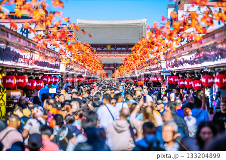 日本の東京都市景観11月17日、インバウンド続く…驚きの光景まるで異国…外国人観光客らで賑わう浅草寺 133204899