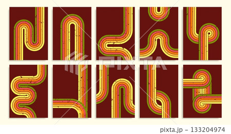 Retro rainbow lines on brown background 133204974