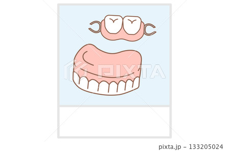 介護向けの入れ歯のシンプルでかわいい手描きイラスト素材 133205024