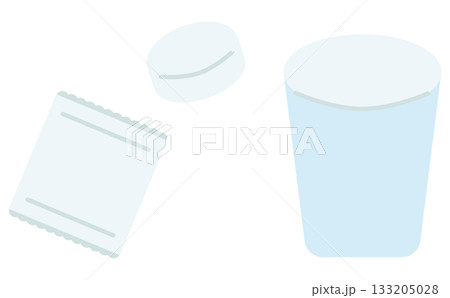 入れ歯洗浄剤とコップのシンプルな介護イラスト素材 133205028