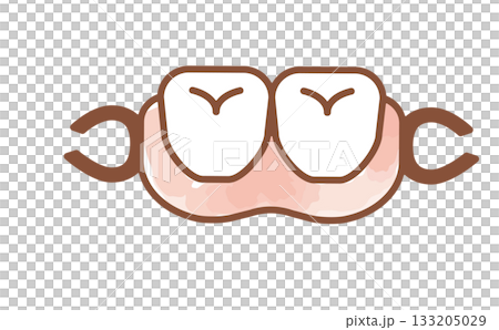 歯の矯正や部分入れ歯の介護用の手描き水彩イラスト 133205029