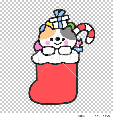 Cat in a Christmas boot full of sweets Cat in a Christmas boot full of sweets 133205390