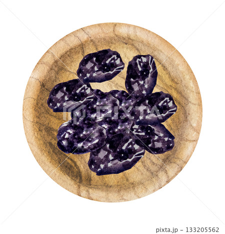Prunes, dried plum, watercolor illustration, hand drawing Prunes, dried plum, watercolor illustration, hand drawing 133205562