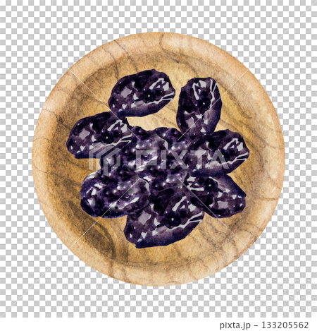 Prunes, dried plum, watercolor illustration, hand drawing Prunes, dried plum, watercolor illustration, hand drawing 133205562