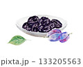 Prunes, dried plum, watercolor illustration, hand drawing 133205563