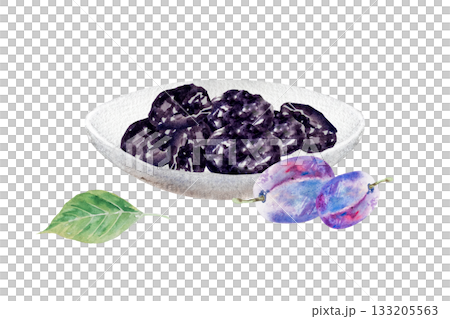 Prunes, dried plum, watercolor illustration, hand drawing Prunes, dried plum, watercolor illustration, hand drawing 133205563