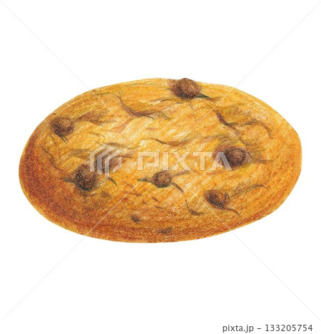 Hand drawn illustration with cookie for graphic design. Isolated colored pencil illustration on white background. Coffee collection. Hand drawn illustration with cookie for graphic design. Isolated colored pencil illustration on white background. Coffee collection. 133205754