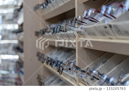 Display of Eyeglasses in Optical Store 133205763