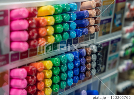 Colorful Markers Displayed in Art Supply Store 133205766