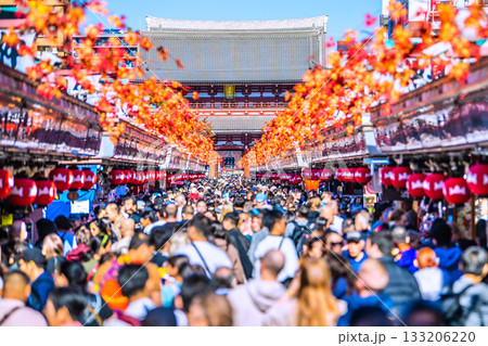 日本の東京都市景観11月17日、インバウンド続く…驚きの光景まるで異国…外国人観光客らで賑わう浅草寺 133206220
