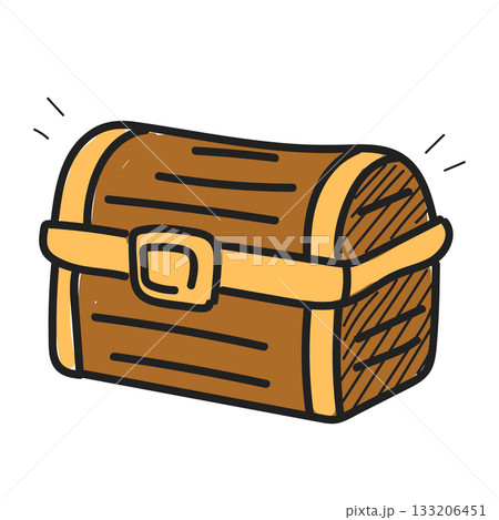 Wooden treasure chest doodle icon 133206451