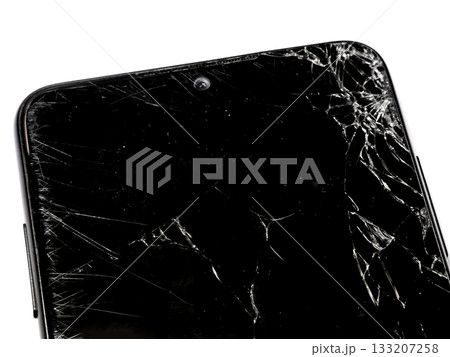 Shattered Smartphone Screen on a White Background 133207258