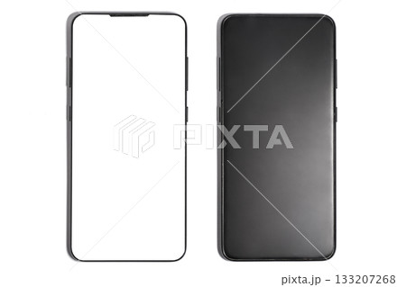 Two Smartphones with Blank Screens on White Background 133207268
