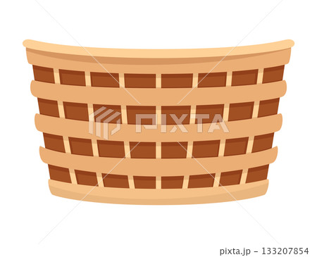Baskets autumn for harvest, icon. co basket for grocery products. Wicker basket with isolated on white. Cartoon flat vector illustration 133207854
