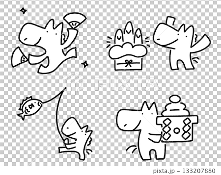 新年慶祝用馬主題套裝:門松、鯛魚、鏡餅和折扇 新年慶祝用馬主題套裝:門松、鯛魚、鏡餅和折扇 133207880