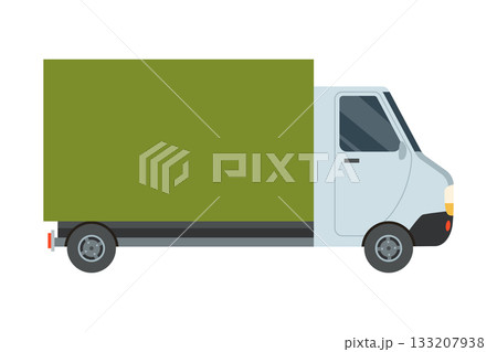 Green Delivery Van Side view blank mockup. Cargo Truck with space for text or your branding design - editable vector template. Green Box Truck for horizontal AD banner and vehicle branding 133207938