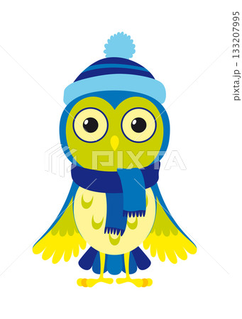 A pixel art owl wearing a stylish hat and cozy scarf 133207995