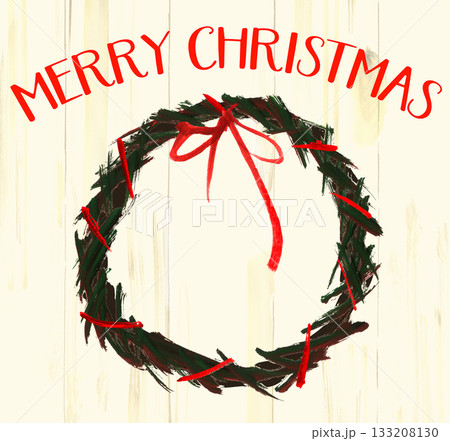 クリスマスリースに赤いリボンのスタイリッシュなイラスト 133208130