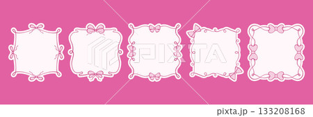 Hand-drawn vector frames with pink ribbons and bows. Elegant line art borders in romantic and feminine style. Decorative elements with vintage charm. Vector illustration Hand-drawn vector frames with pink ribbons and bows. Elegant line art borders in romantic and feminine style. Decorative elements with vintage charm. Vector illustration 133208168