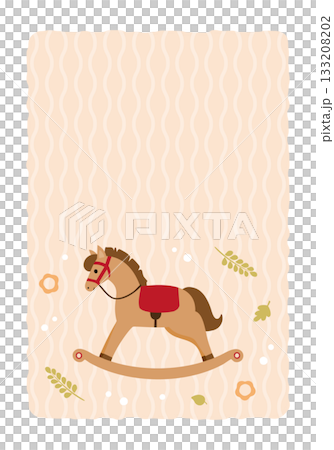 New Year's card for the Year of the Horse, featuring a stylish Scandinavian-style rocking horse illustration 133208202