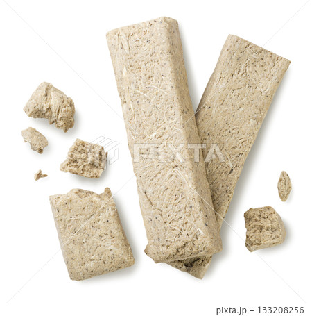 Halva bars and pieces close-up on a white. Top view 133208256