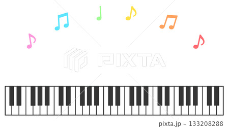 ピアノの鍵盤と音符のかわいいイラスト 133208288