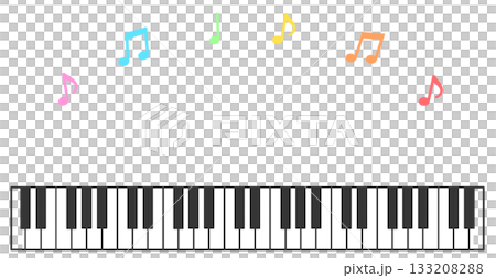 ピアノの鍵盤と音符のかわいいイラスト 133208288