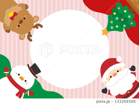 クリスマスのかわいいフレーム、背景赤 133208308