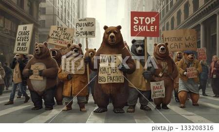 街で抗議活動を行い練り歩く熊たち 133208316