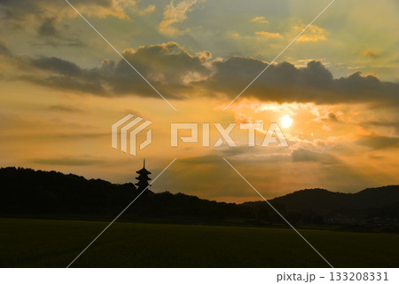 岡山 吉備路 備中国分寺の朝　五重塔 133208331