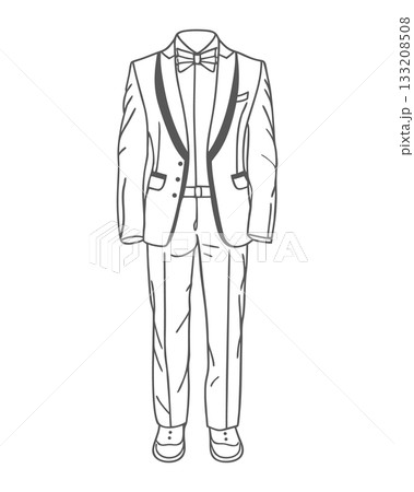Elegant tuxedo with bow tie. Line art. Hand-drawn illustration. Elegant tuxedo with bow tie. Line art. Hand-drawn illustration. 133208508