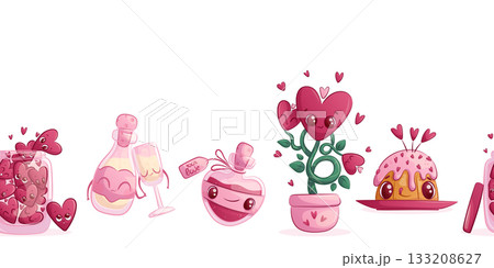 Seamless frame with cute cats on a white background. The concept of lovers, Valentine's Day. Cute characters. Vector illustration for postcards, posters, banners Seamless frame with cute cats on a white background. The concept of lovers, Valentine's Day. Cute characters. Vector illustration for postcards, posters, banners 133208627