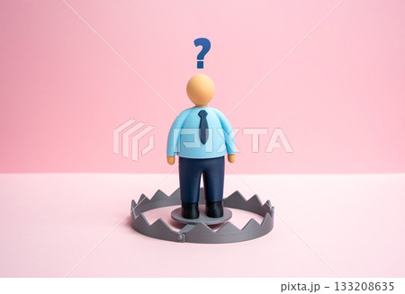 An office worker is unaware of a trap. Business problems, career threats. Psychological safety, and career development. An office worker is unaware of a trap. Business problems, career threats. Psychological safety, and career development. 133208635