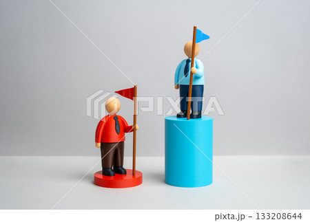 Rival leaders and their success on the scale. Comparing the progress gap. Competition in business and politics, measuring leadership effectiveness. Corporate success, election analysis 133208644