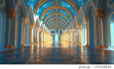 Grand palace blue interior of a historic hall with intricate designs and vibrant colors 133208830