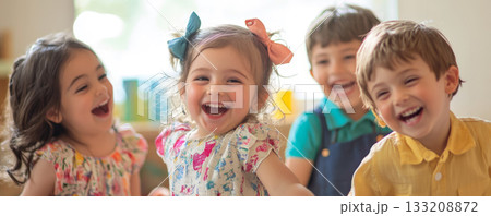 Diverse Group of Children Smiling Together 133208872
