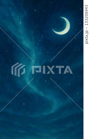 夜の月と星空 133208943