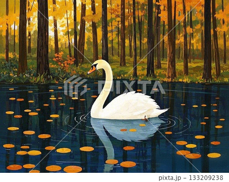 池にいる白鳥 133209238