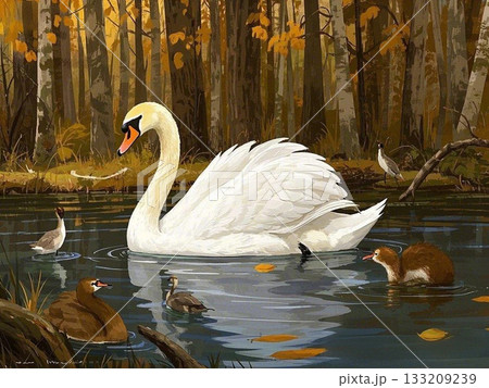 優雅に泳ぐ白鳥 優雅に泳ぐ白鳥 133209239