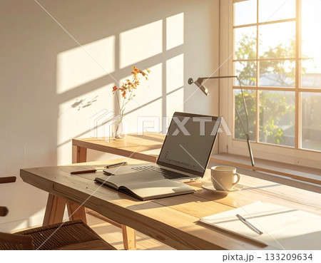 テーブルの上に置いたノートパソコン 133209634