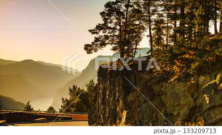 Road and parking area at Stegastein viewpoint Norway. Road and parking area at Stegastein viewpoint Norway. 133209713