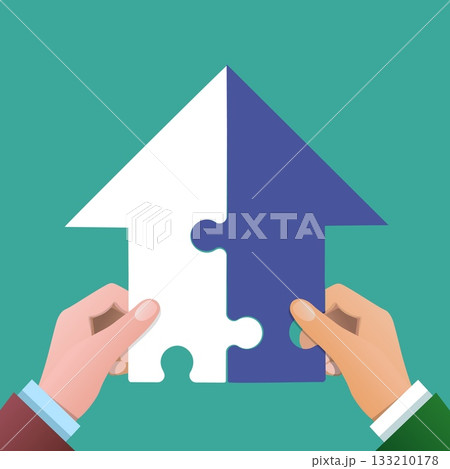 Human hands merge arrow puzzle 133210178