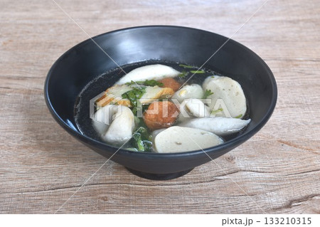 boiled fish and shrimp  meatball with cabbage in clear soup on bowl   133210315