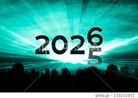 Turn of the year 2026 2025 turquoise laser show party. Luxury entertainment with people crowd audience silhouettes at new year celebration. Premium nightlife event at holidays season time. Turn of the year 2026 2025 turquoise laser show party. Luxury entertainment with people crowd audience silhouettes at new year celebration. Premium nightlife event at holidays season time. 133211051