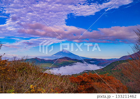 【神奈川県】紅葉期の箱根大観山から、芦ノ湖の雲海と富士山 【神奈川県】紅葉期の箱根大観山から、芦ノ湖の雲海と富士山 133211462