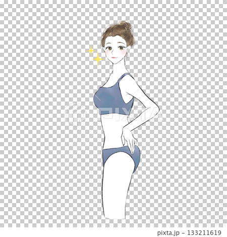 Illustration of a woman with a successful diet and a slim waist 133211619