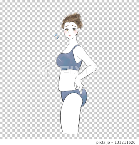 一幅描繪一位需要節食的肥胖女性的插圖 133211620