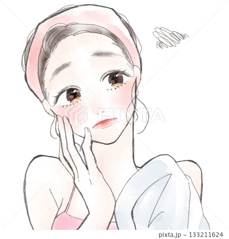 洗顔後の肌悩みが気になる女性のイラスト 133211624