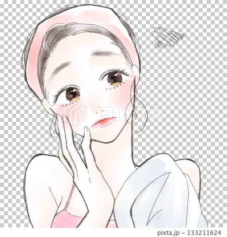 洗顔後の肌悩みが気になる女性のイラスト 133211624